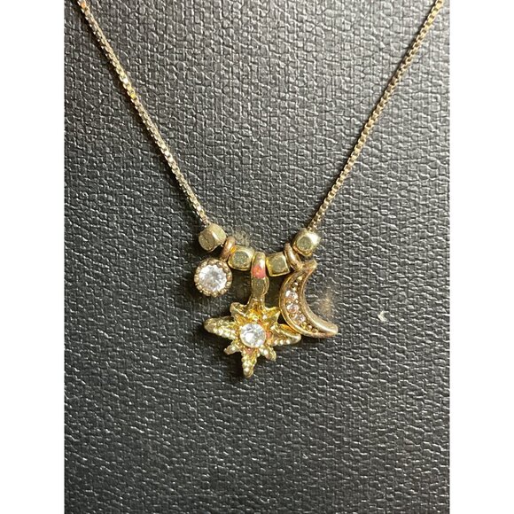 Gold Celestial Necklace With Star Moon & Crystal Pendants Adjustable Chain - Picture 3 of 4
